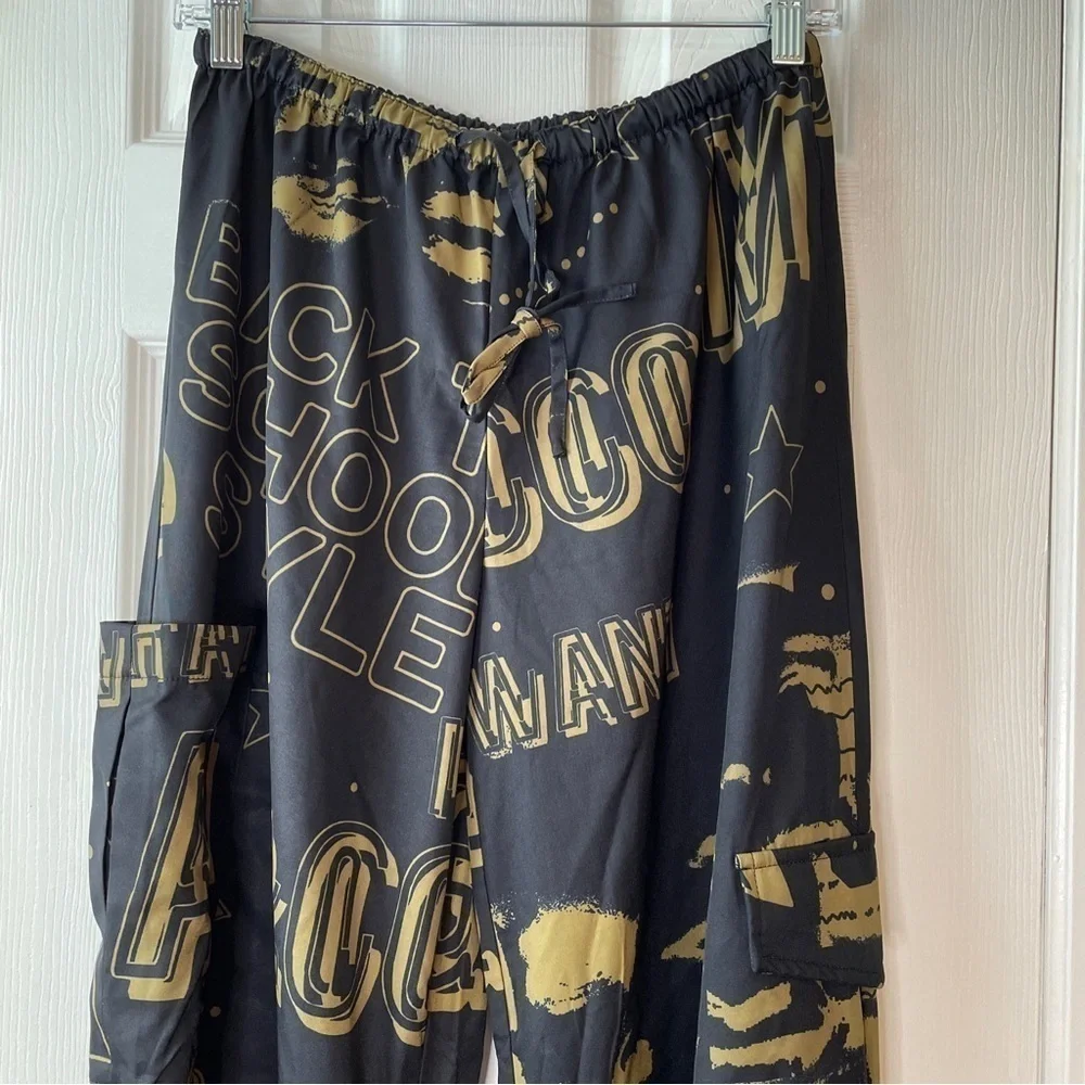 SHEIN Parachute Pants Black Green Elastic Waist Size 4 New - Picture 2 of 15
